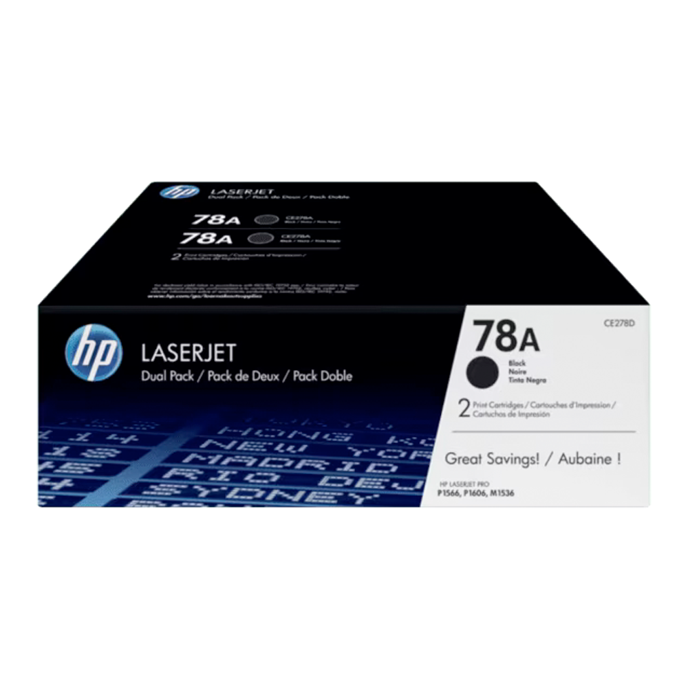 CE278AD.png 2 PACK OF 2 ORIGINAL HP 78A BLACK LASERJET TONER CARTRIDGES - Image 1